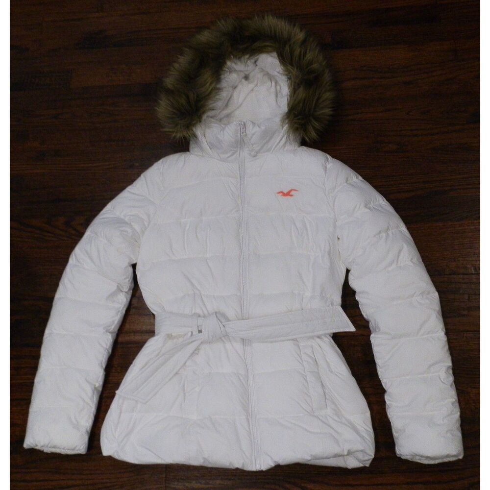 Hollister White Puffer Hooded Jacket Women's Size Small